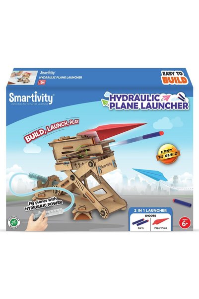Smartivity Hydraulic Plane Launcher Educational Diy Toy, Blue/beige, Multicolor