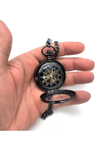 valkyrie Boxed Wind-Up Chain Mechanical Skeleton Pocket Watch Bsy-08