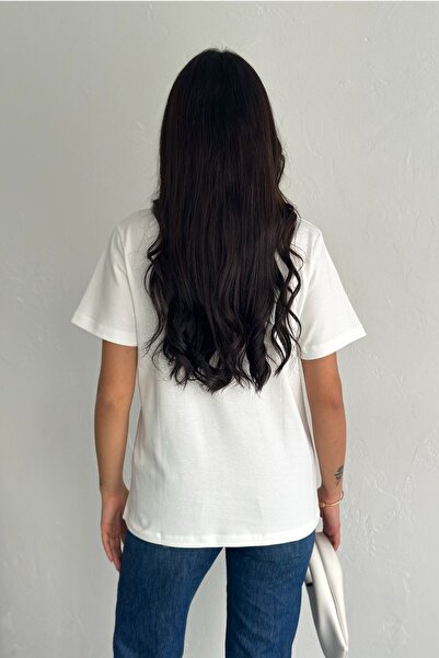 FEMELLE Tricou de damă din bumbac cu detaliu de lipire cu piatră albă