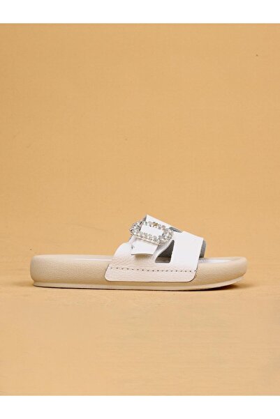 layki Vera Білі шкіряні тапочки з товстою підошвою та пряжкою