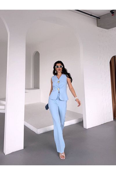Bella Breeze Women's Gold Cookie Button Vest Pants Suit
