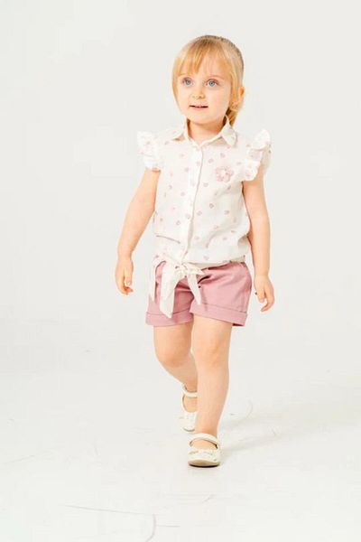 e-çocuk Flower Embroidered Girl's Shorts Suit 4415-14