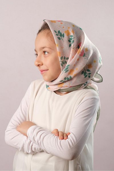 Giverny Χακί ψηφιακό εμπριμέ Παιδικό μαντήλι Hijab Βαμβακερό πολυεστέρα με σχέδιο τουλίπας 6003_09