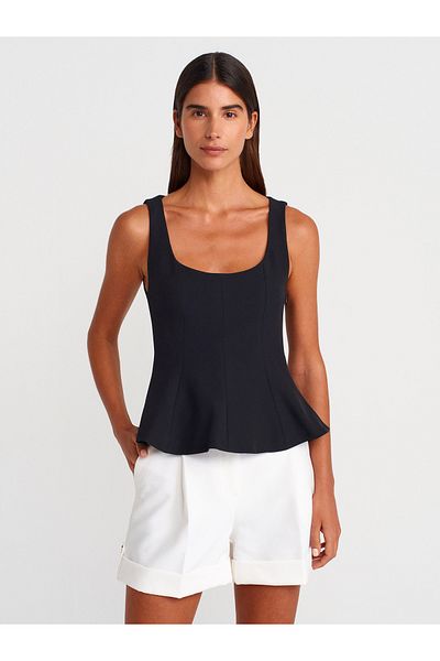 Dilvin 50291 Top peplum cu guler pătrat-negru