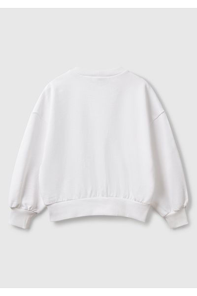 United Colors of Benetton Girl's White Rolling Stones Printed Logo Label Sweatshirt