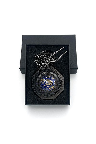 valkyrie Boxed Wind-Up Mechanical Hexagonal Chain Skeleton Clock - Gift Pocket Watch