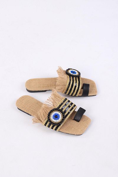 layki Clesse Black Colored Wicker Stone Slippers