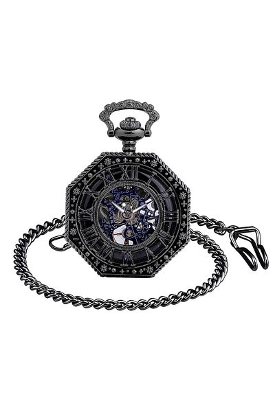 valkyrie Boxed Wind-Up Mechanical Hexagonal Chain Skeleton Clock - Gift Pocket Watch