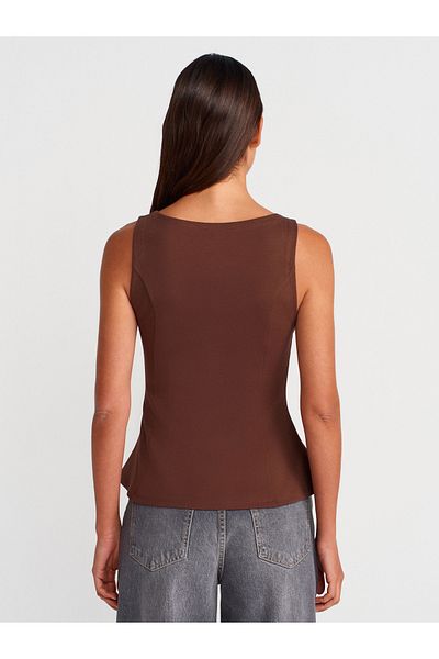 Dilvin 21001 Σκάφος λαιμόκοψη Peplum Top-ανοιχτό καφέ