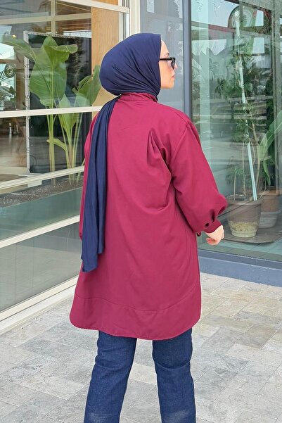 lamelif Burgundy Cuffed Tunic