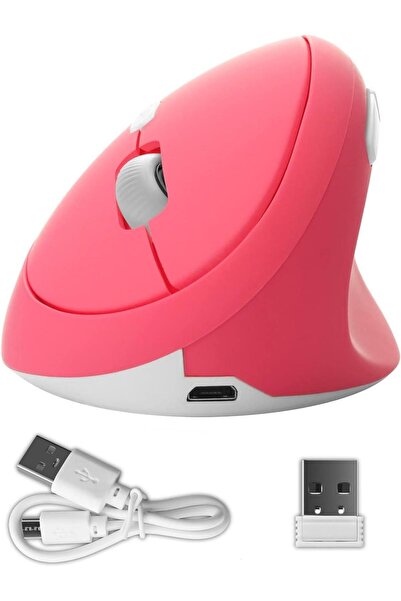 valkyrie Y08 Dikey Kablosuz 2.4g Sessiz Şarjlı 6 Tuşlu Vertical Mouse 1600dpı 400mah Pembe