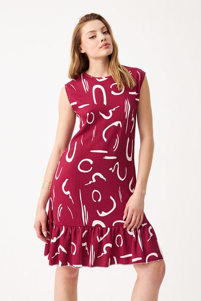 Know Rochie mini Crinkle fără mâneci cu model burgundă