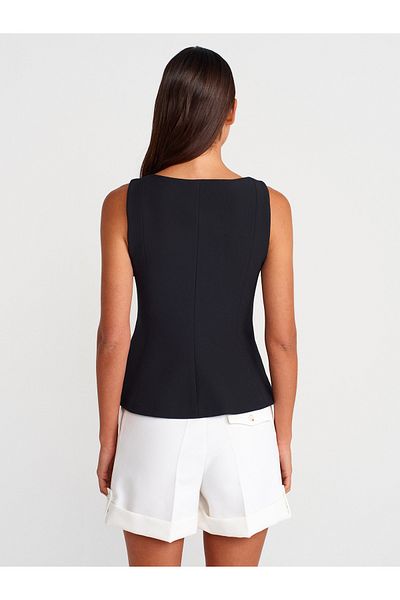 Dilvin 50291 Top peplum cu guler pătrat-negru