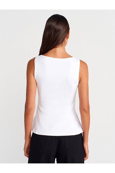 Dilvin 21001 Βάρκα λαιμό Peplum Top-White