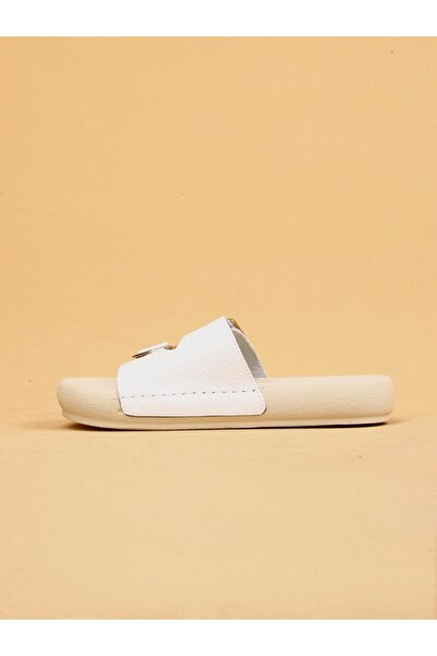 layki Lera Білі шкіряні тапочки з товстою підошвою та пряжкою