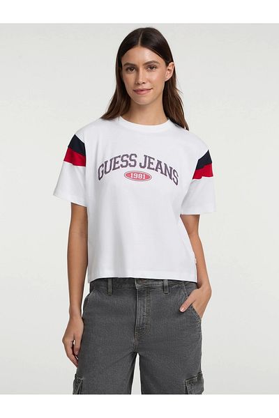 Guess Jeans Gj Ss Cn Boxy Pıeced Tee T-shirt alb pentru femei W5gı21k8hm0-g011