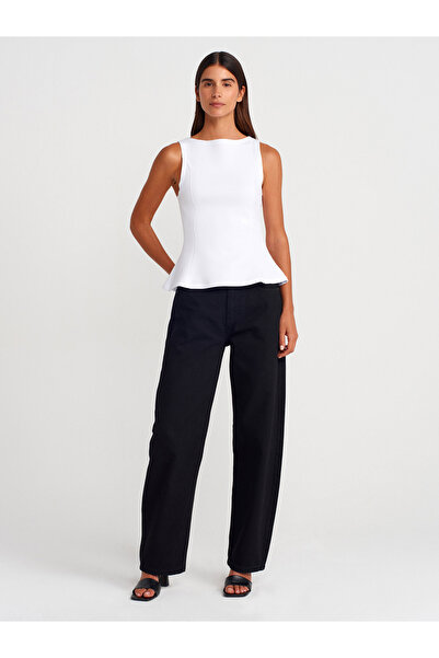 Dilvin 21001 Kayık Yaka Peplum Top-Beyaz