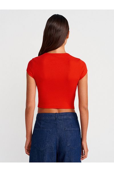 Dilvin 31719 Snap Fastener Short Sleeve Top-Red