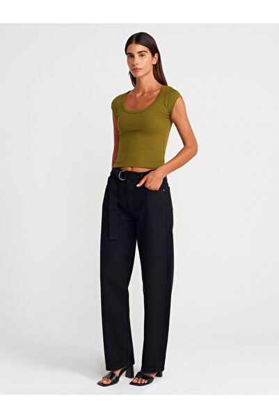 Dilvin 31808 Μπλουζάκι με στρογγυλή λαιμόκοψη-Πράσινο λίπος