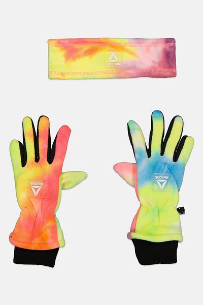 Reebok Kids Girls 1 Pair Brand Logo Gloves And Head Band Set, Multicolor