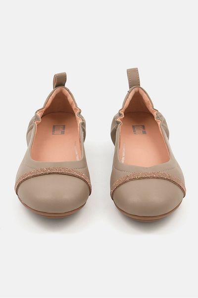 Fitflop Women Slip On Leather Ballet Flats Shoes, Minky Grey