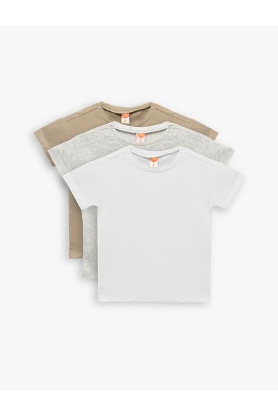 Koton Cotton Short Sleeve Crew Neck 3-Piece Basic T-Shirt Set