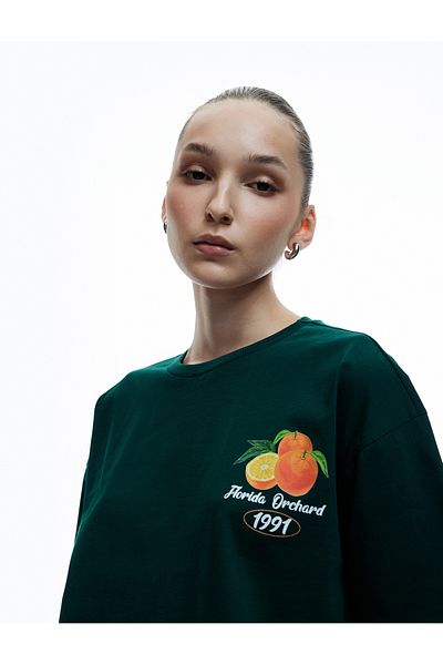 Koton Tricou oversize din bumbac cu mânecă scurtă, cu decolteu, portocaliu
