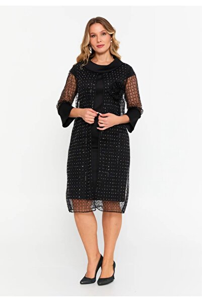 MAXXE 5966CRP PAYET CEKETLİ KREP ELBİSE