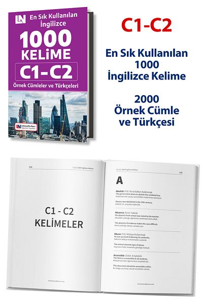 Limasollu Naci Öğretim Yayınları English Vocabulary Book C1-C2 - 1000 Most Frequently Used Words, 2000 Example Sentences and Their Turkish Translations