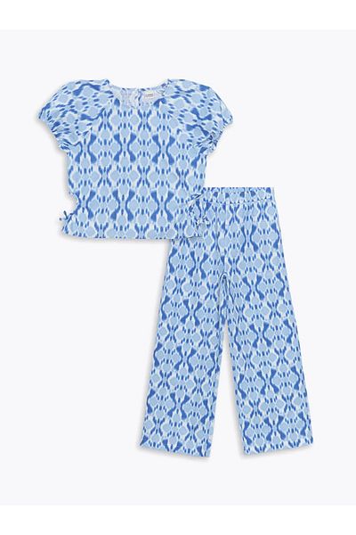 LC Waikiki Lcw Kids Blue Crew Neck Girls Blouse and Pants