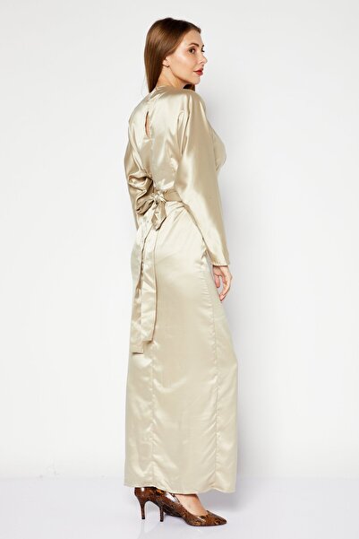 NA-KD Women Belted Batwing Sleeve Maxi Dress, Beige