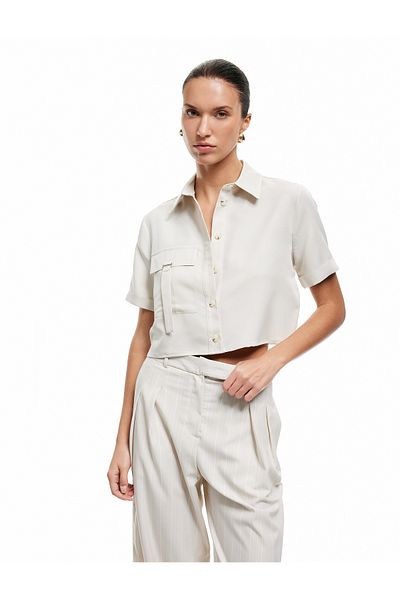 Koton Modal Fabric Blended Pocket Detailed Classic Collar Short Sleeve Crop Shirt