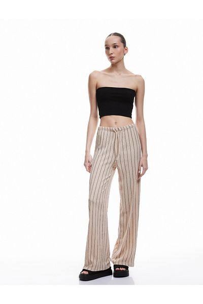 Koton Bürümcük Waist Lace-Up Striped Straight Leg Trousers