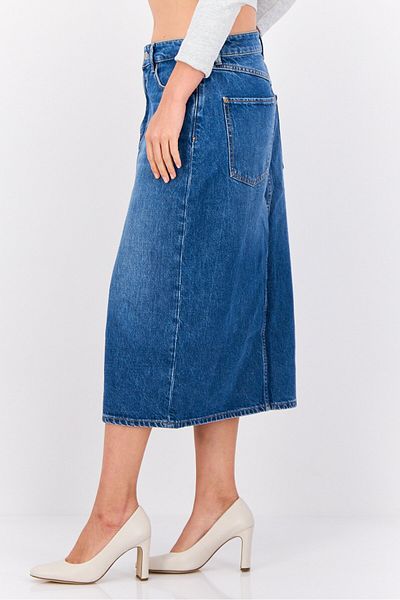 Esprit Women Washed Denim Skirt Midi Skirt, Navy