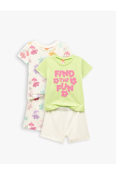 Koton Cotton Printed Short Sleeve Crew Neck 2 T-Shirt and Shorts Set