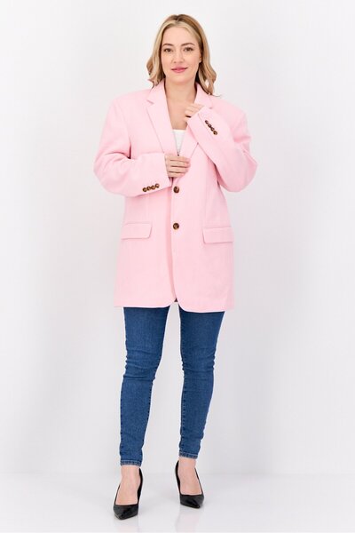 Esprit Women Oversized Fit Plain Semi Formal Blazer, Pink