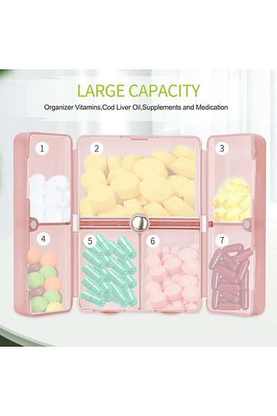 COOYA Daily Pill Organizer, Pill Box for Purse Pocket to Hold Vitamins, Cod Liver Oil, Supplements