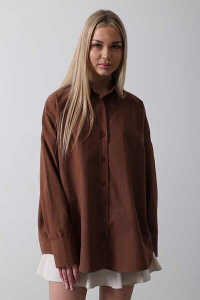JANES Πουκάμισο με φαρδιά μανσέτα - Καφέ