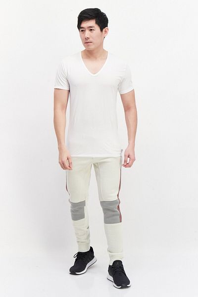 Burnside Men Moderm Fit Colorblock Jogger Pants, Cream/grey Combo