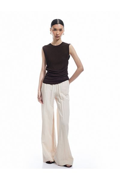 Koton Textured Viscose Fabric Straight Wide Leg Trousers with Pockets