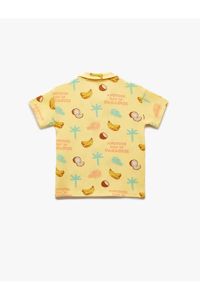 Koton Cotton Fruit Printed Short Sleeve Polo Neck T-Shirt