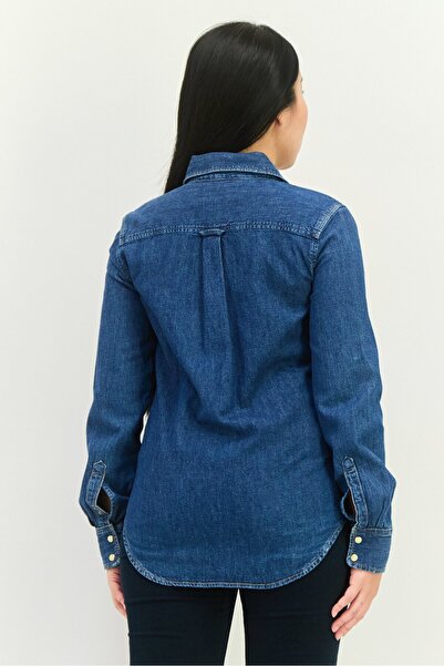 Gant Women Spread Collar Long Sleeves Washed Shirt, Blue