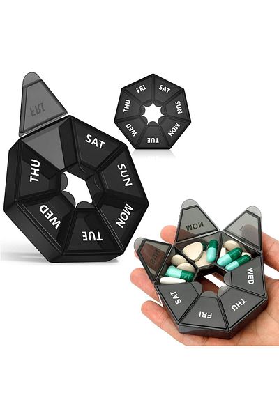 COOYA Weekly Pill Organizer, Portable Pill Organizers, with 7 Compartments, Compact Medicine Holder