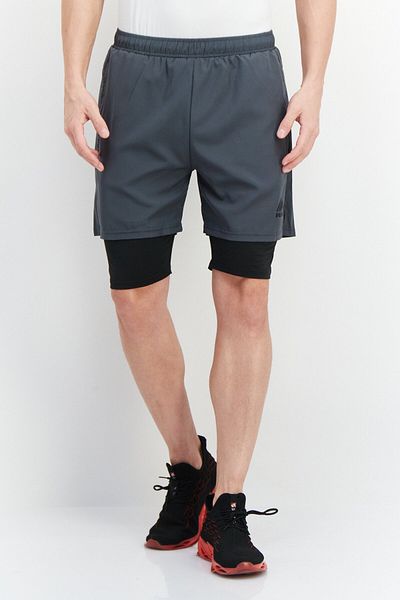 RBX Men Sportswear Fit 2 In 1 Training Shorts, Dark Grey/black
