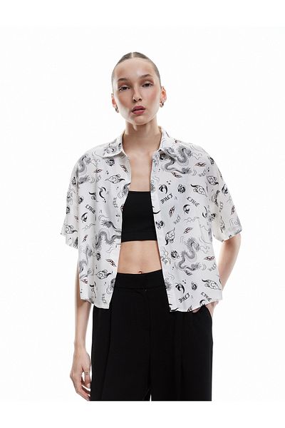 Koton Short Sleeve Classic Collar Buttoned Viscose Oversize Shirt