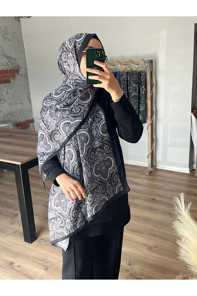 Merwiss Ethnic Retro Patterned Soft Black Shawl