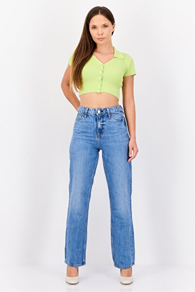 Esprit Women Straight Fit Washed Non-Stretchable Retro Jeans, Light Blue