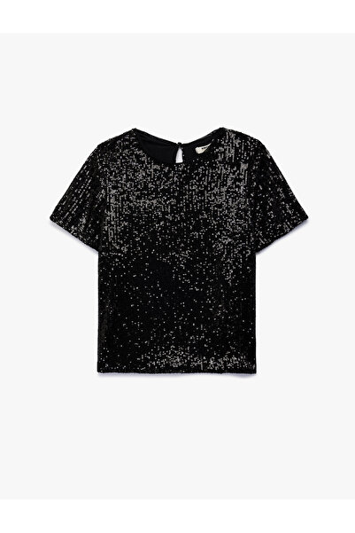 Koton Βραδινή κοντομάνικη μπλούζα με παγιέτες