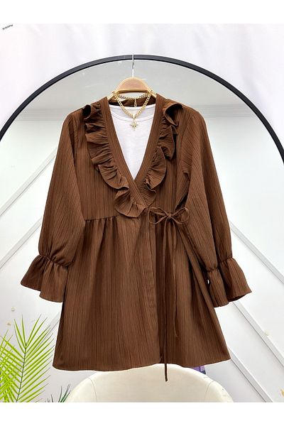 YEDİLALE Frilled Side Tie Loose Tunic [Excluding Inner Wear]