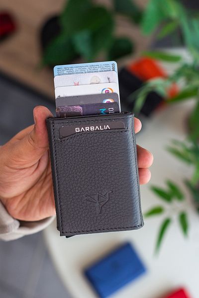 Garbalia Medina Genuine Leather Men's Anthracite Card Holder Wallet with Coin Compartment Mechanism